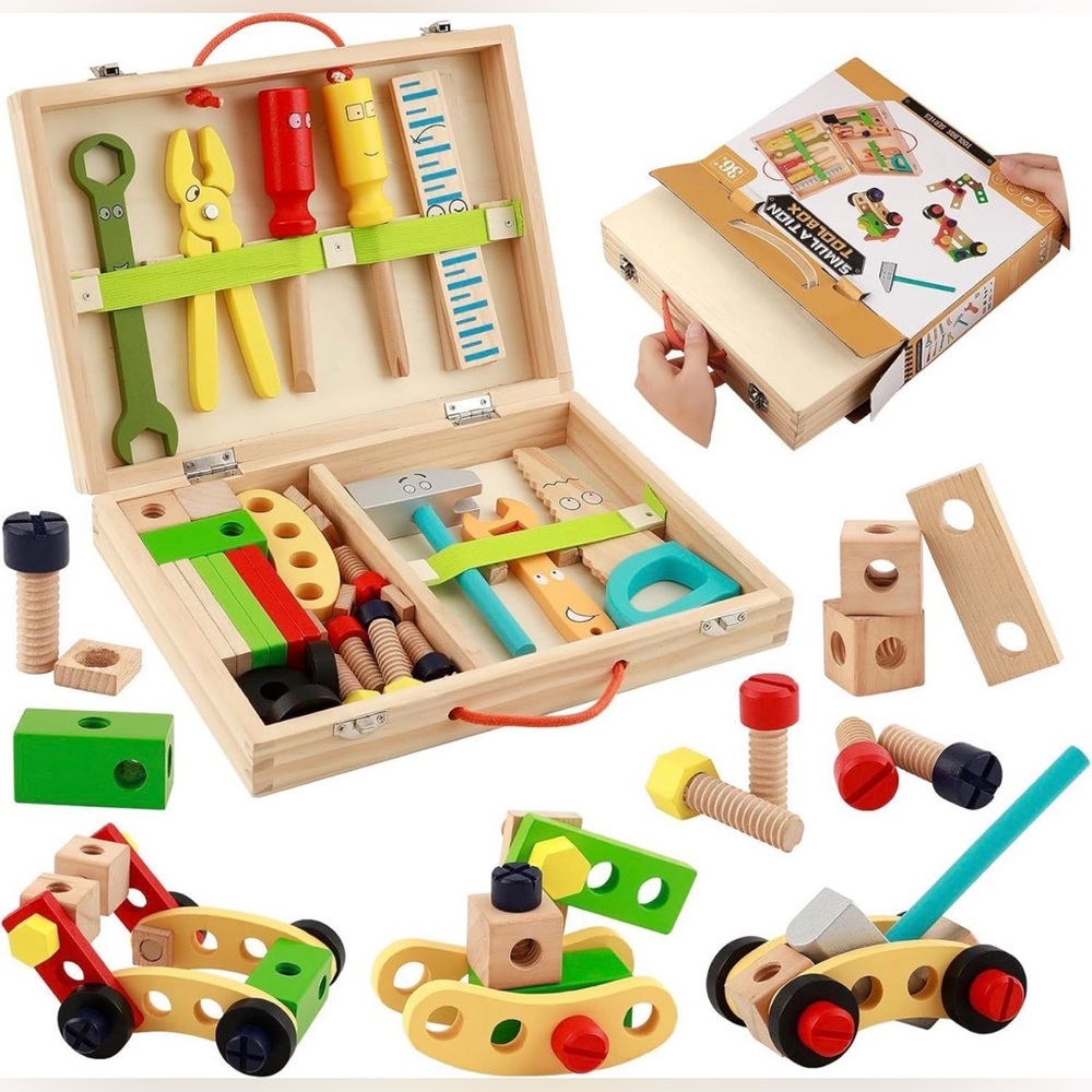 Colorful Wooden Building Tool Set for Kids